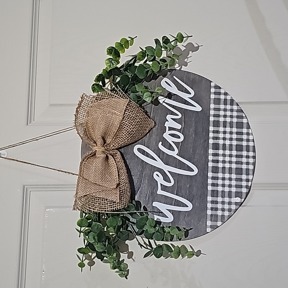 Wooden Hand crafted Round 12" "Welcome" Door hanger or sign
